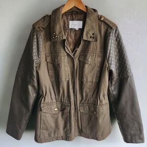 BCBG | Olive Studded Faux Leather Utility Field Jacket XL